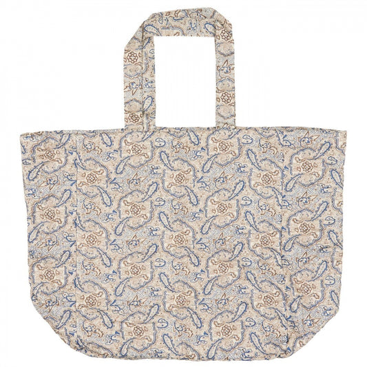 Strandveske Quilt m / blå , brunt  og sandfarget  paisleymønster