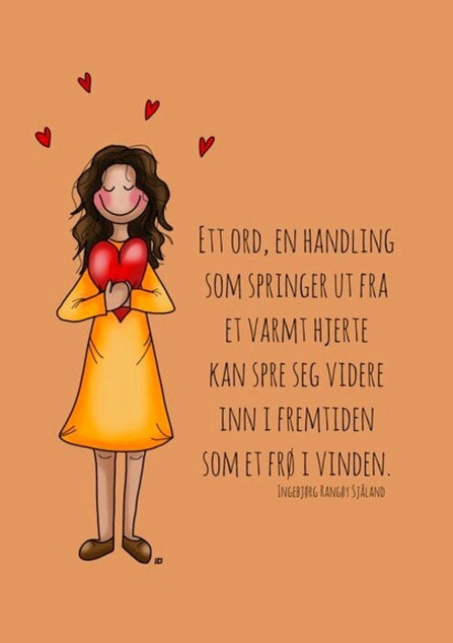 Lykketegning Hjertevarmer - Kort Oransje