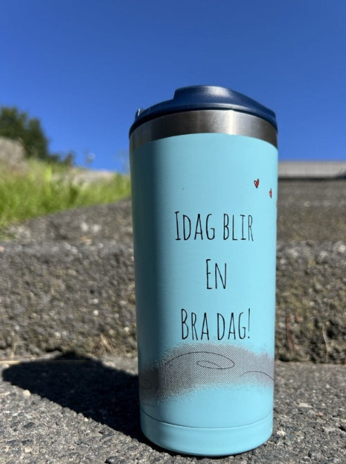 Lykketegning I dag blir en bra dag - Termokopp Blå