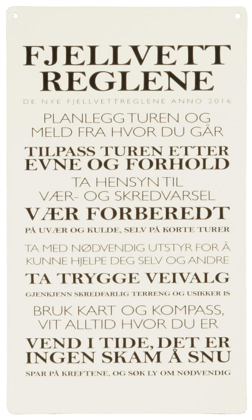 Metallskilt Fjellvettregler m/tekst 16X27