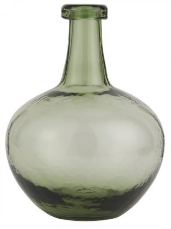 Glassballong, vase i grønt glass.