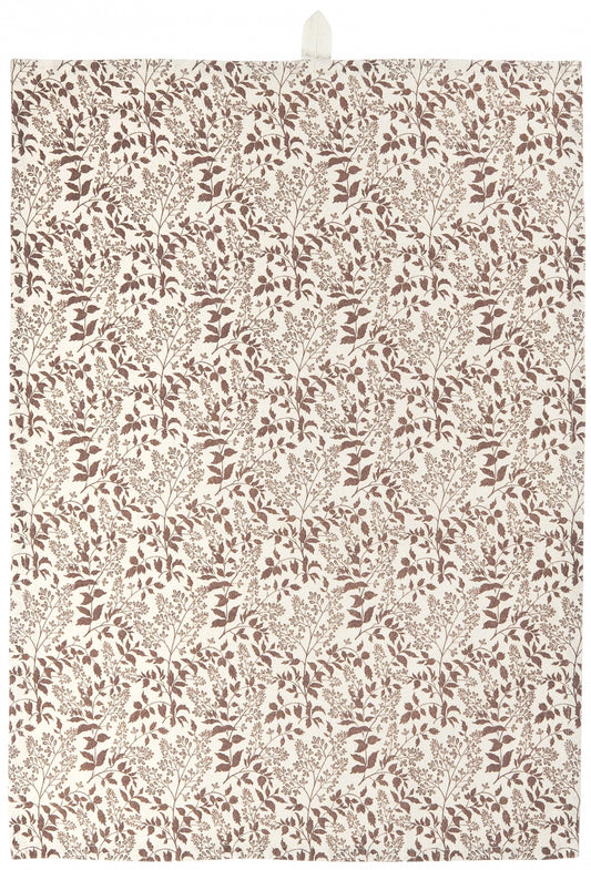 Kjøkkenhåndkle Emilia natur m / milky brown løvmønster