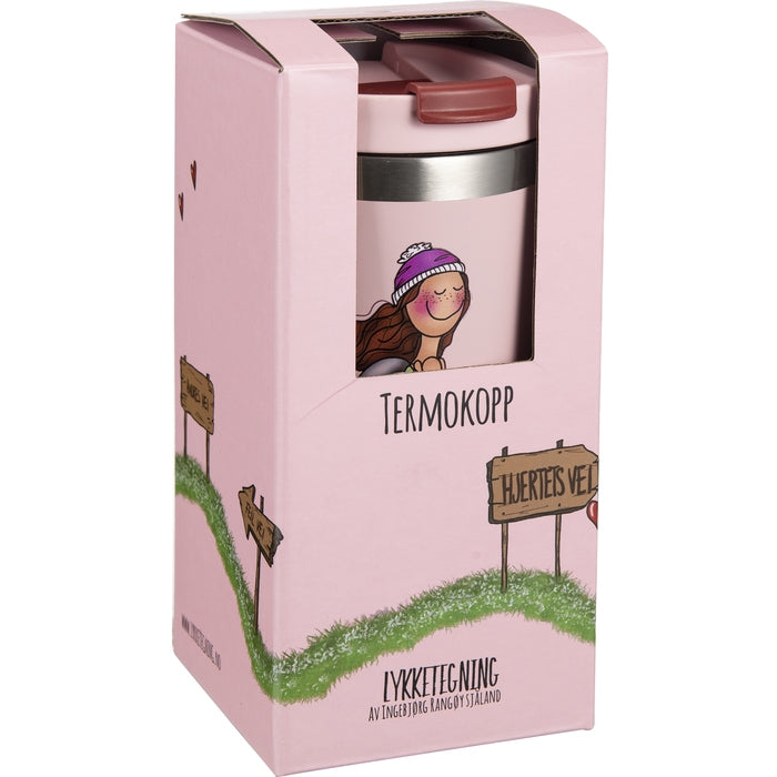 Lykketegning Hjertets Vei - Termokopp Rosa