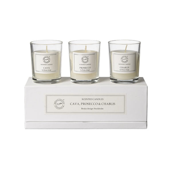 Bruka Design duftlys mini gavesett boks hvit cava, prosecco, chablis