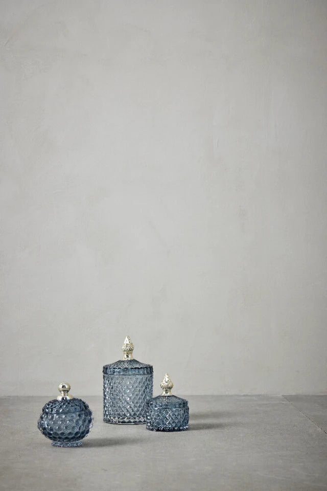 Miya Jar Blue glass krukke kuleformet
