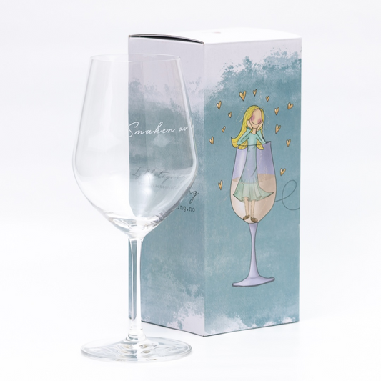 Lykketegning Vinglass Smaken av Lykke