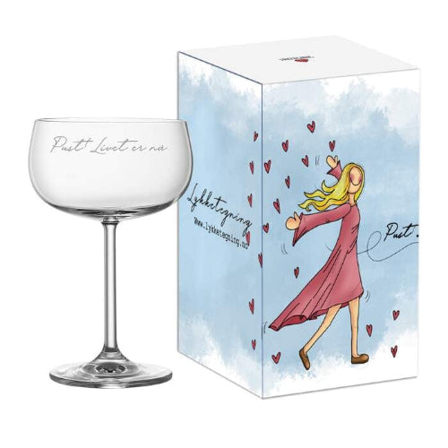 Lykketegning Champagneglass Pust livet er nå