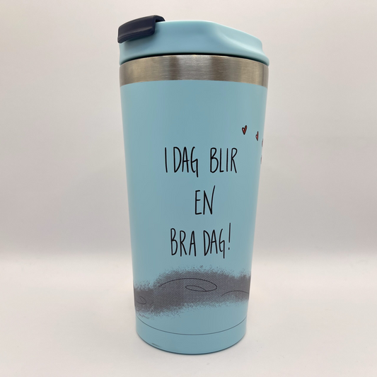 Lykketegning Termokopp I dag blir en bra dag - blå