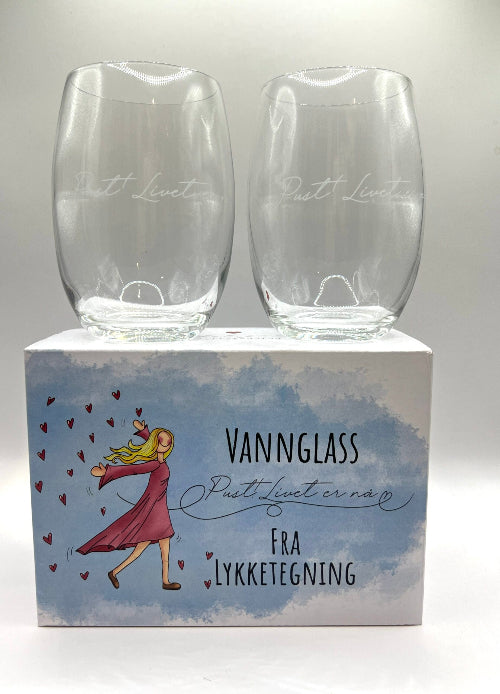 Lykketegning Vannglass 2 pk Pust Livet Er Nå