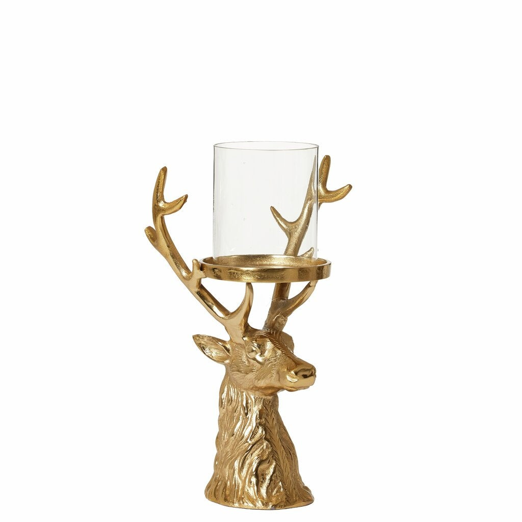 Lysholder Windsor metall gull / glass 26 x 24 x 46 cm
