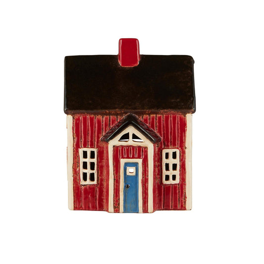 Lyshus Visby Rødt hus med blå dør