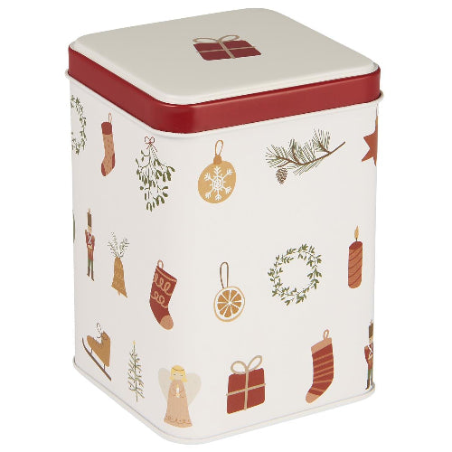 Metallboks firkantet med julemotiv liten