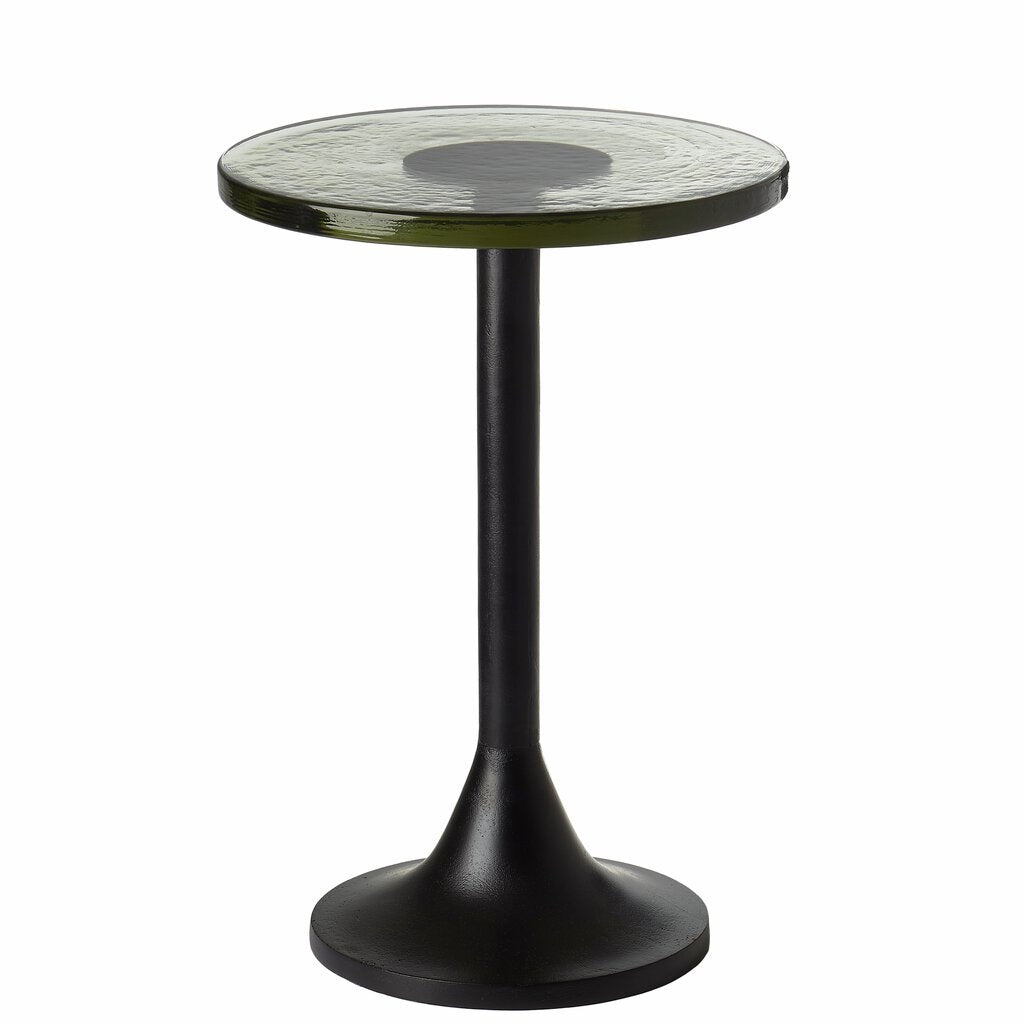 Sidebord, glass og sort metall